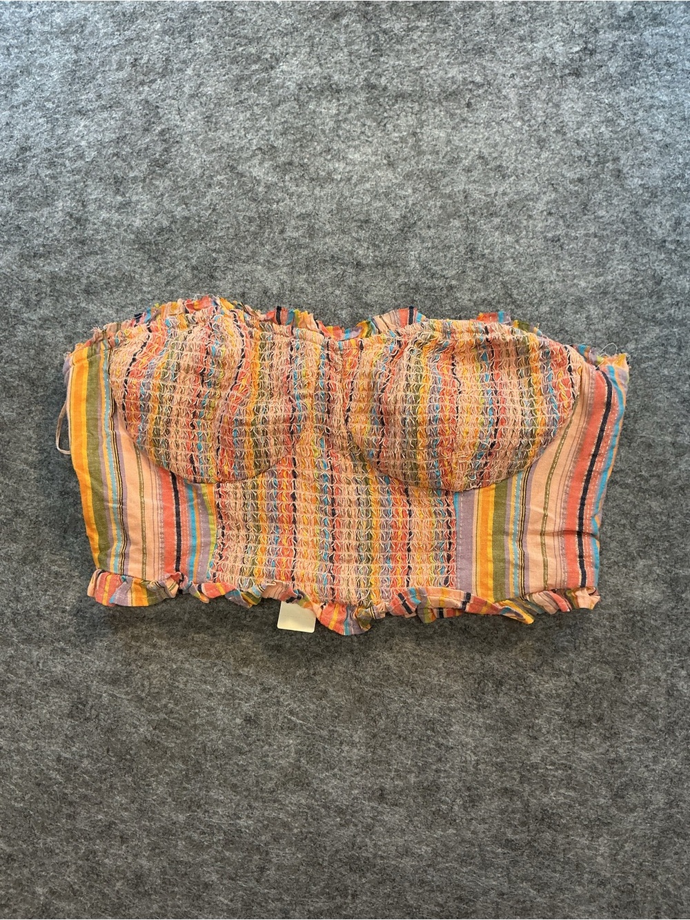 Pilcro Anthropologie Smocked Strapless Crop Top in Multi-Color Stripe Size M